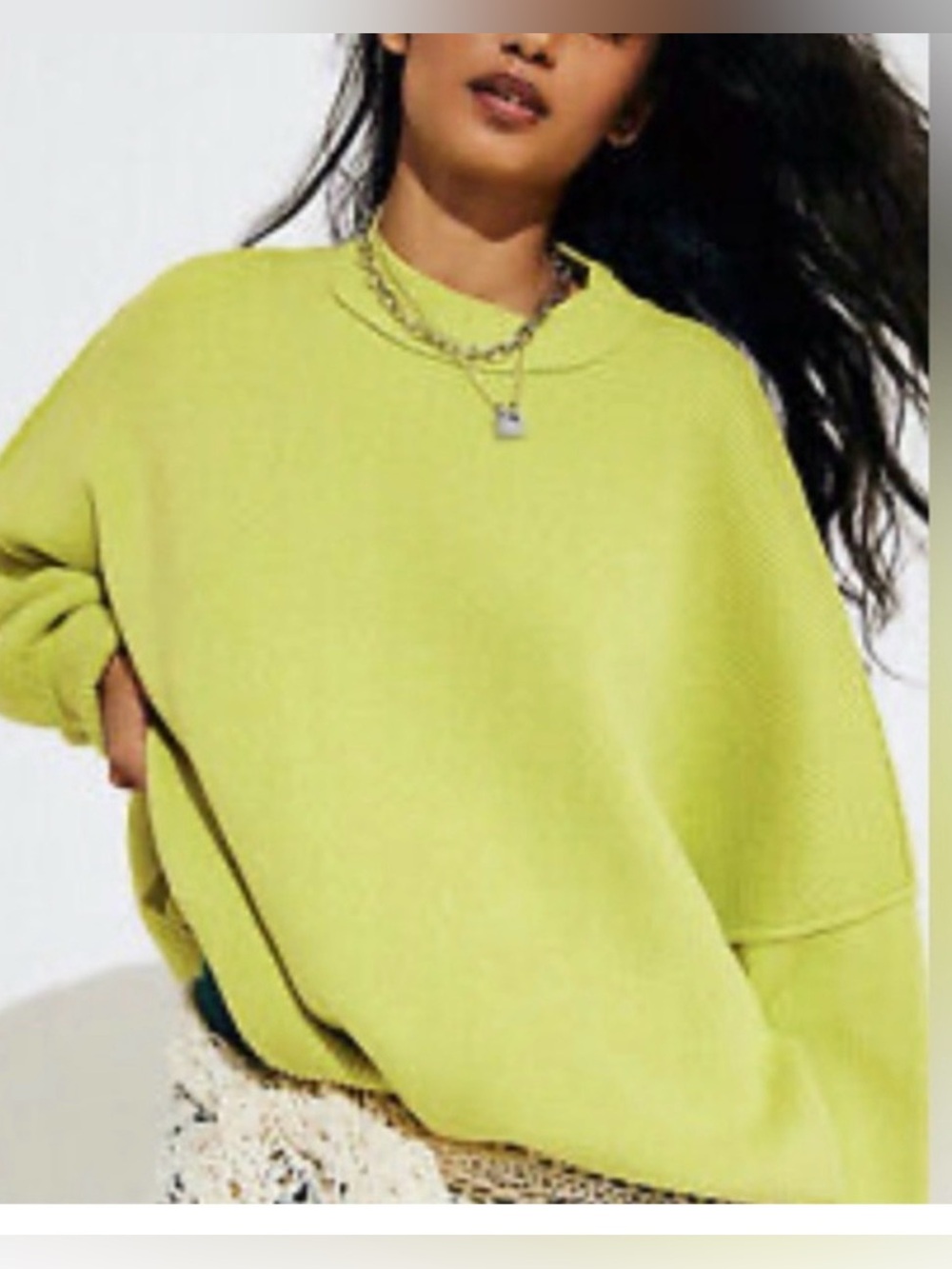 Free People Bright Lime Crewneck Sweater